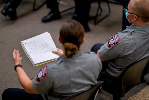 Read article GVSU Police Academy cadets learn, practice mediation tactics